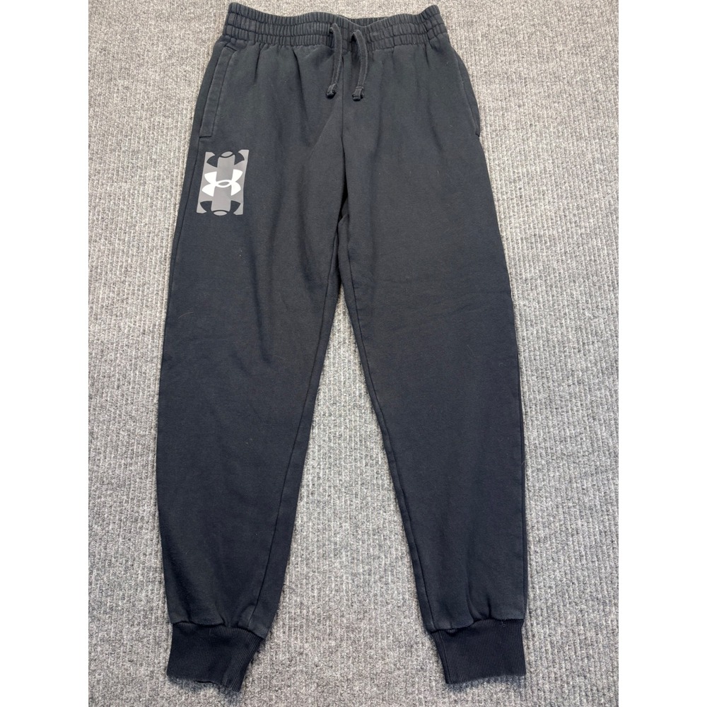 Under Armour Mens Black Rival Fleece Joggers Graphic Sweatpants Size Medium